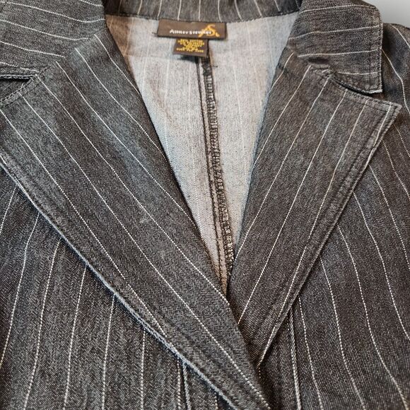 Ashley Stewart Women's 24 Navy White Striped STRETCH Long Sleeve Blazer Jacket - Picture 3 of 10